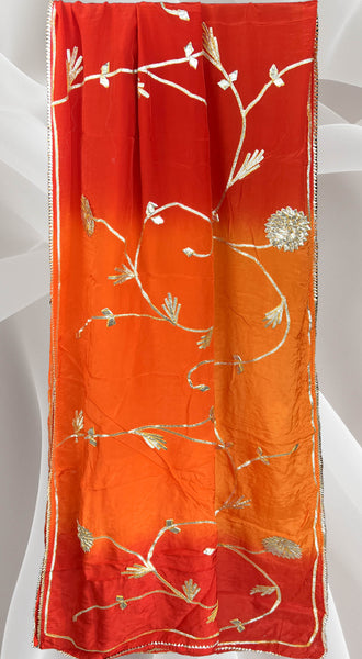 Shaded Orange red crepe Gotta work Dupatta