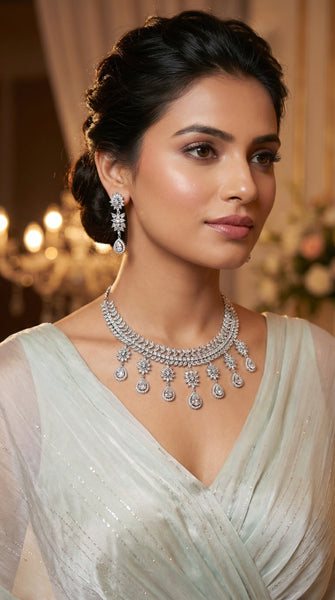 Plain Silver AD Necklace Set