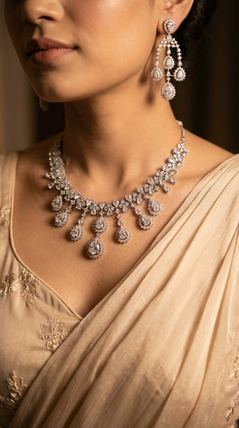 Plain Silver AD Necklace Set