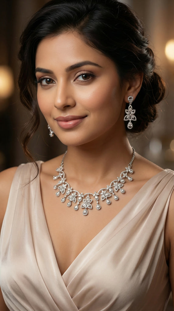 Plain Silver AD Necklace Set