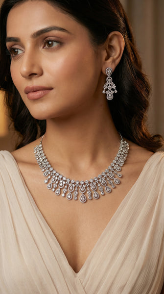 Plain Silver AD Necklace Set