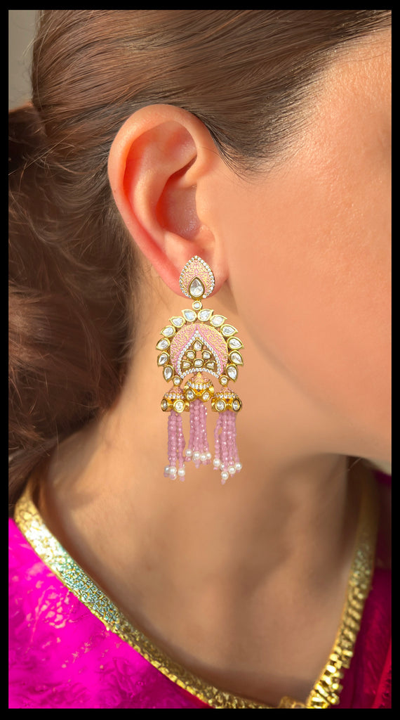 RANI Pink Kundan Chandbali Earrings