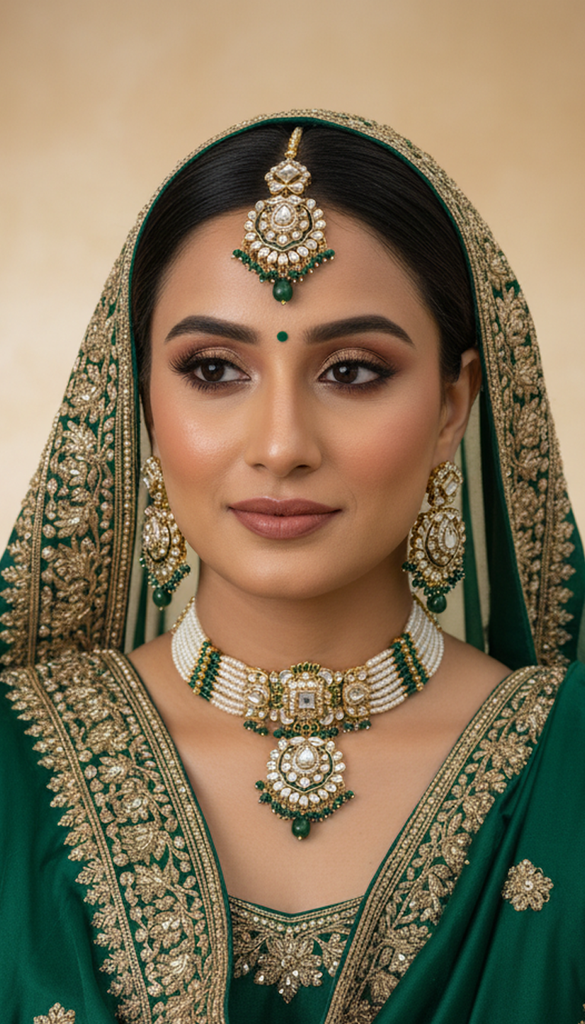 VIVAH Pearl Green Choker Pendant Bridal Necklace Set