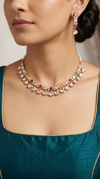 DIVA Fine Kundan Multi-Coloured Rose Necklace Set