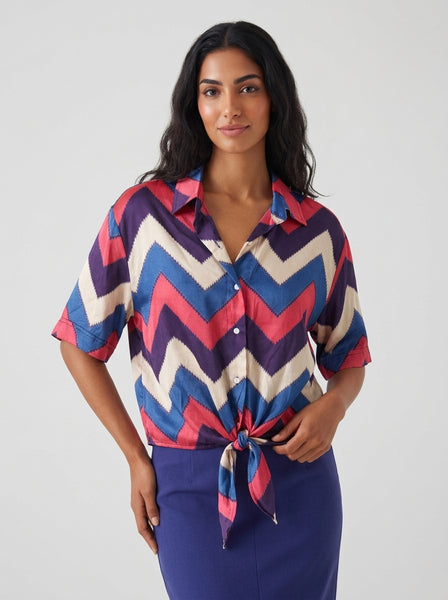 ZEN The Chevron Tie-Up Shirt - Mustard, Coral, Purple