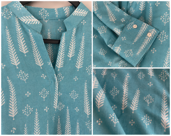 KAYA Aqua Fern Linen Kurti - S/M
