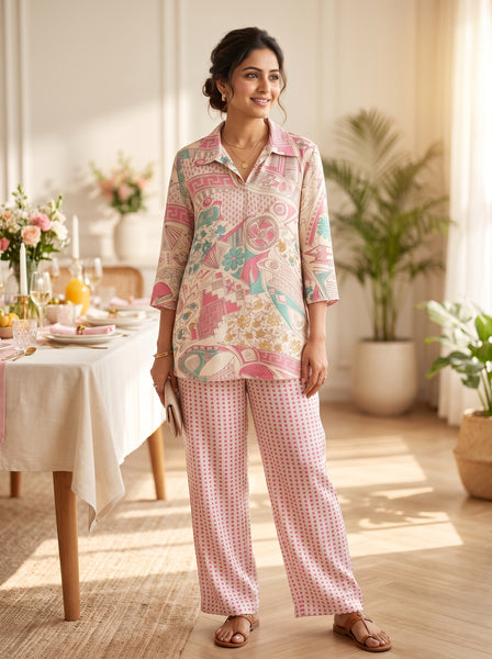 AUREVA Pink Silk Floral Co-ord - S TO L