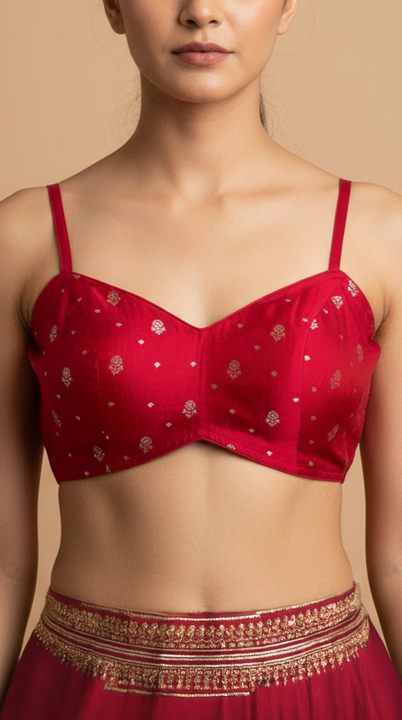 Red Brocade Spaghetti Strap Blouse 34/36