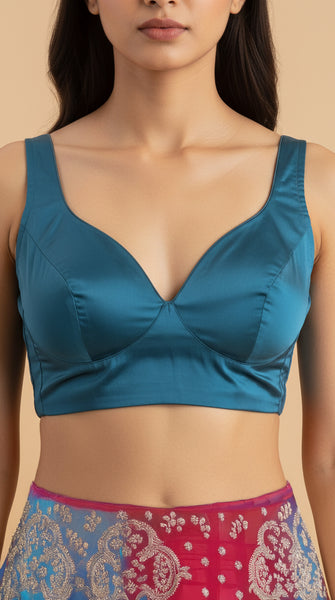 Blue Satin Silk Plain Blouse 34/36