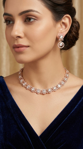 DIVA Fine Kundan Oval Rose Gold  Necklace Set