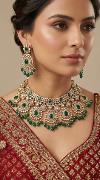 VIVAH Grand Kundan Green Bridal Necklace Set