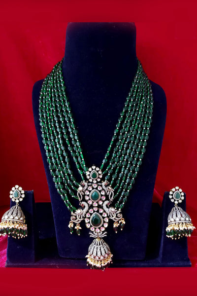 VIVAH Kundan antique green semi-precious layered necklace set