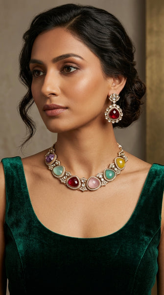 ANYA Multi-Coloured Stone Necklace Set