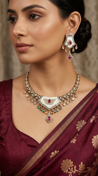 ANYA White Meenakari Necklace Set