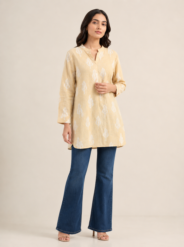 KAYA Ivory Leaf Linen Top - M/L