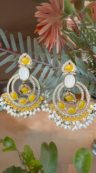 Yellow Stone Chandbali Earrings