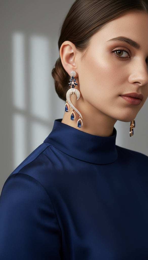 Navy Blue Rose Gold AD Earrings