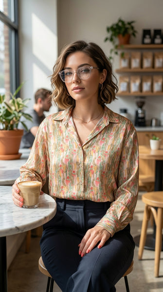 ZEN Satin Silk Printed Shirt - Smudge