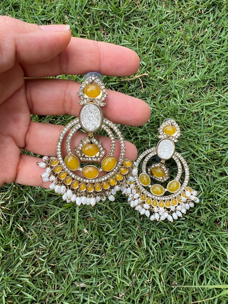 Yellow Stone Chandbali Earrings