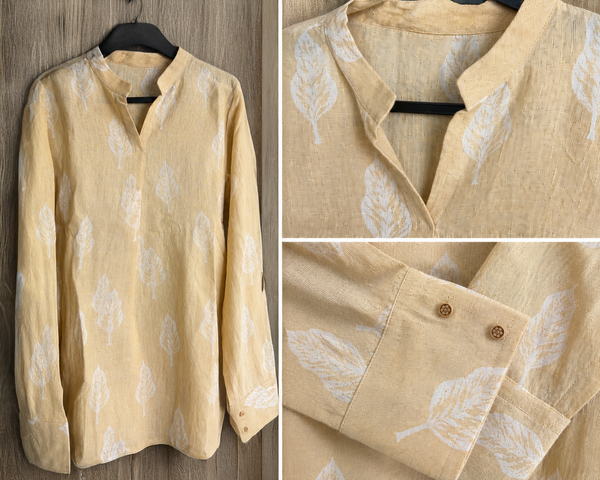 KAYA Ivory Leaf Linen Top - M/L