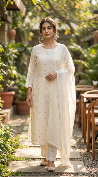 AMARA White Linen Embroidered Suit - XL