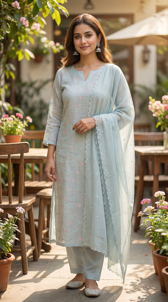 AMARA Grey Embroidered Linen Suit - XL