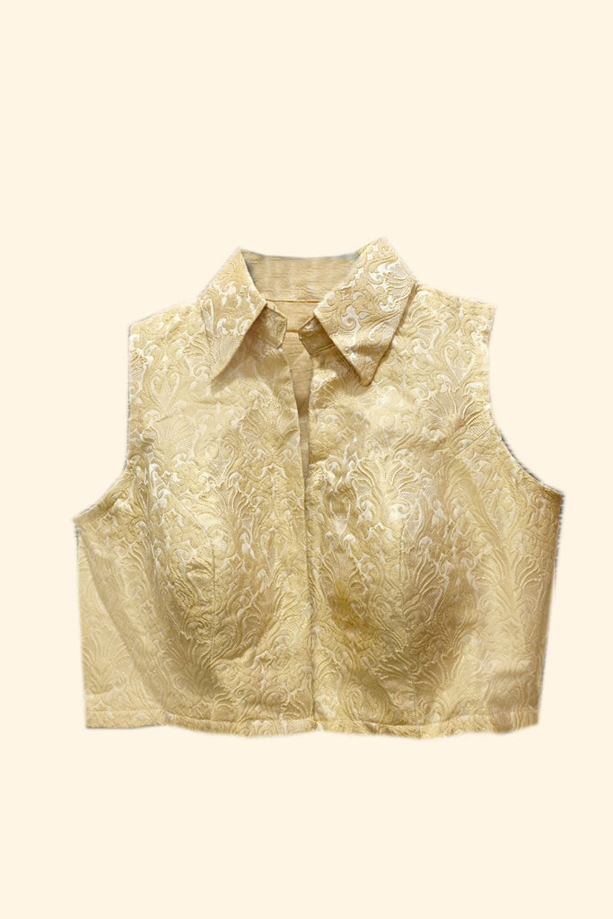 Beige Brocade Collar Blouse - M/38
