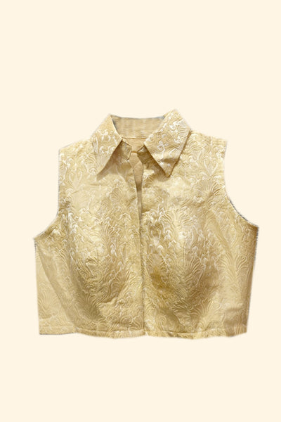 Beige Brocade Collar Blouse - M/38