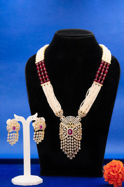 VIVAH Pearl Ruby beads long necklace set