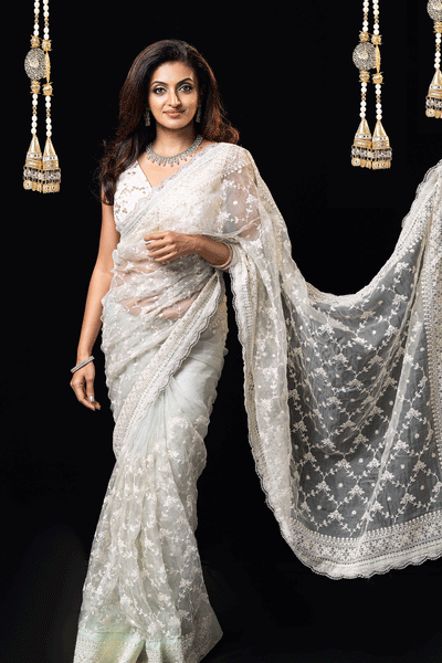 Full Embroidered Organza Saree
