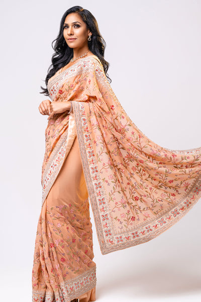 Peachy embroidered saree