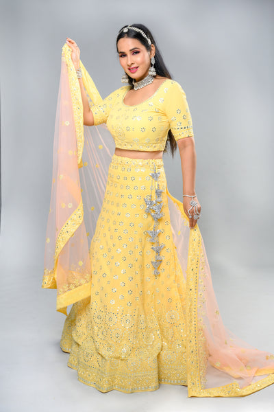 BRIDAL Yellow Gotta work Lehenga (Sleeveless)-M/L