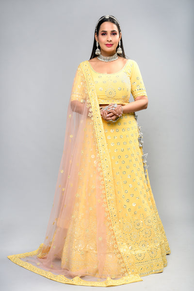 BRIDAL Yellow Gotta work Lehenga (Sleeveless)-M/L