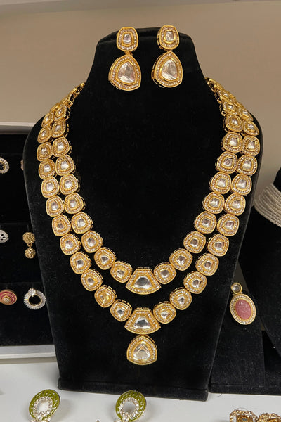 FUSION Layered Polki kundan long necklace set