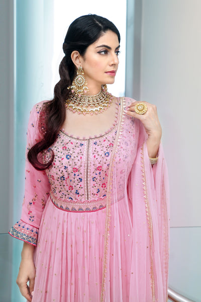 Pink embroidered anarkali Dress -XL