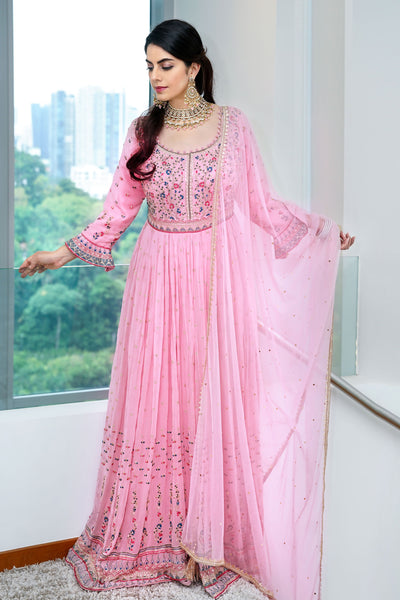 Pink embroidered anarkali Dress -XL