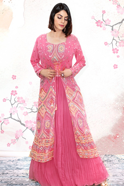 Pink Embroidered Fusion Jacket Style - L