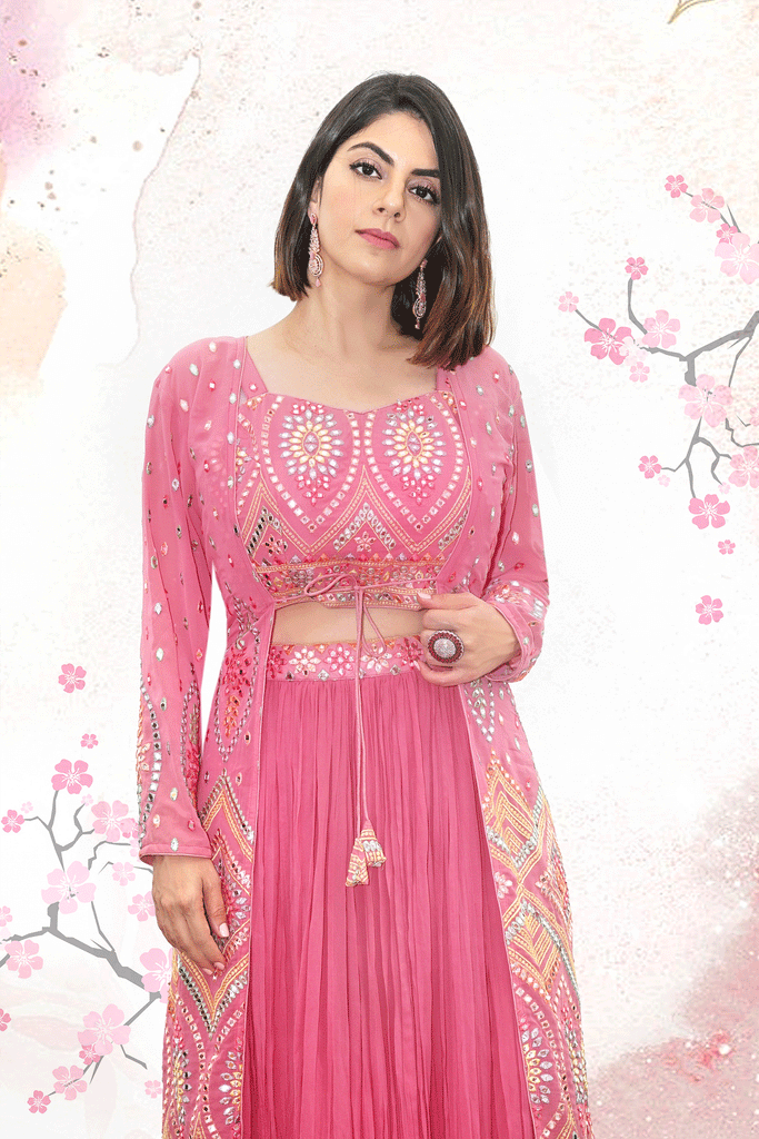 Pink Embroidered Fusion Jacket Style - L