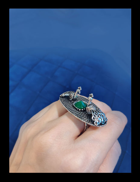 Silver Peacocks Ring