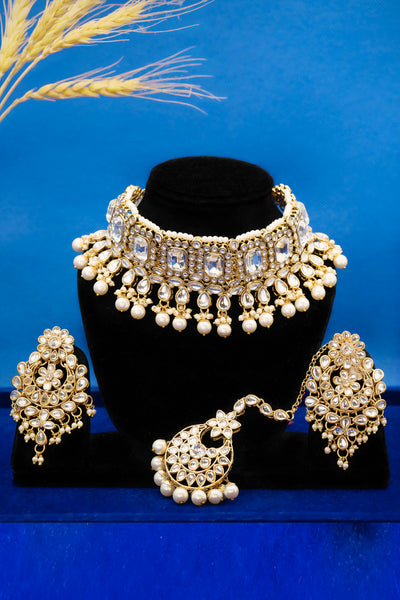 VIVAH Grand Kundan White Pearl Choker Set