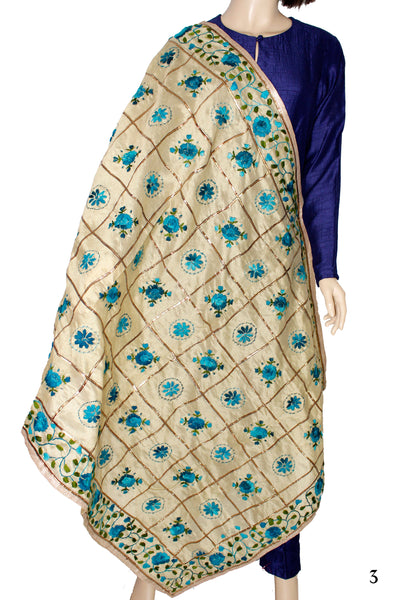 Aqua flowers Phulkari Dupatta