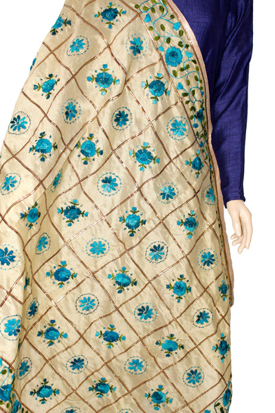 Aqua flowers Phulkari Dupatta