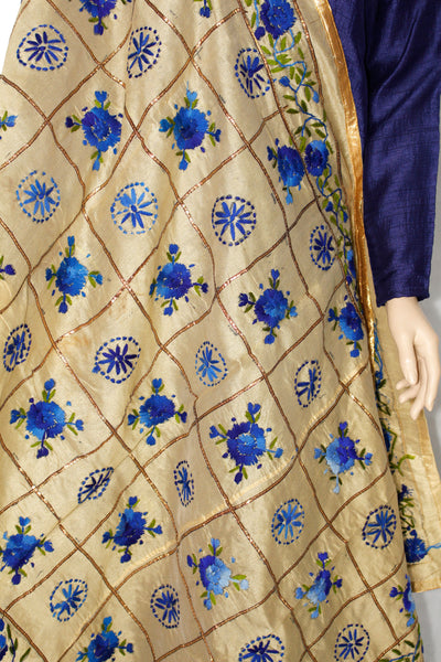 Blue flowers Phulkari Dupatta