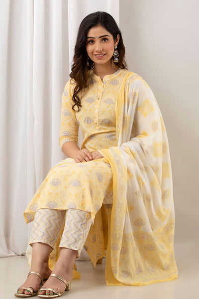 Yellow floral cotton suit -XXL