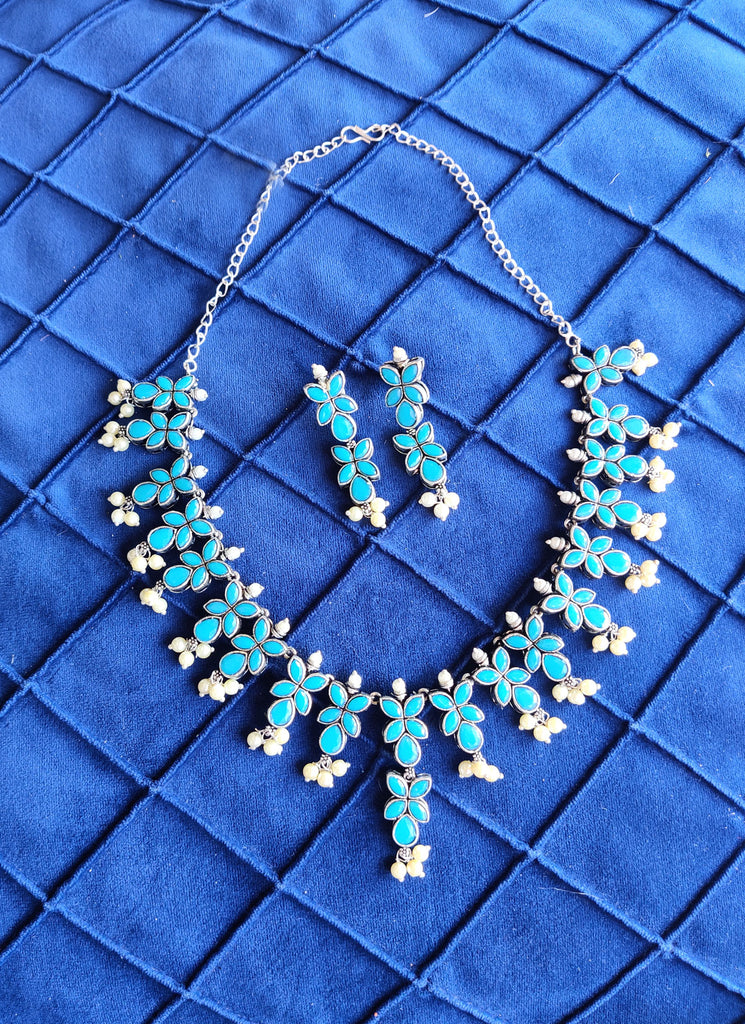Firozi silver Necklace set