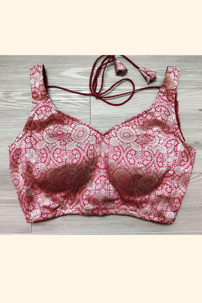 Brocade Silver Red Blouse - M-38