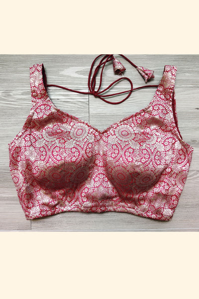 Brocade Silver Red Blouse - M-38