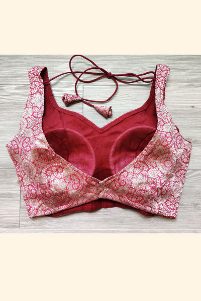 Brocade Silver Red Blouse - M-38