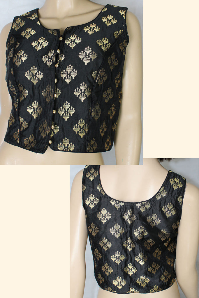 Black Brocade Blouses -38-M