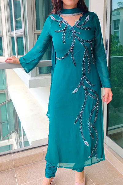 Embroidered Suit Teal Green-L